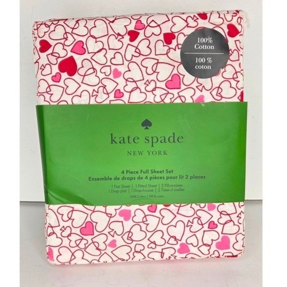 Kate Spade Full Cotton Red Heart Sheet Set Valentines Day